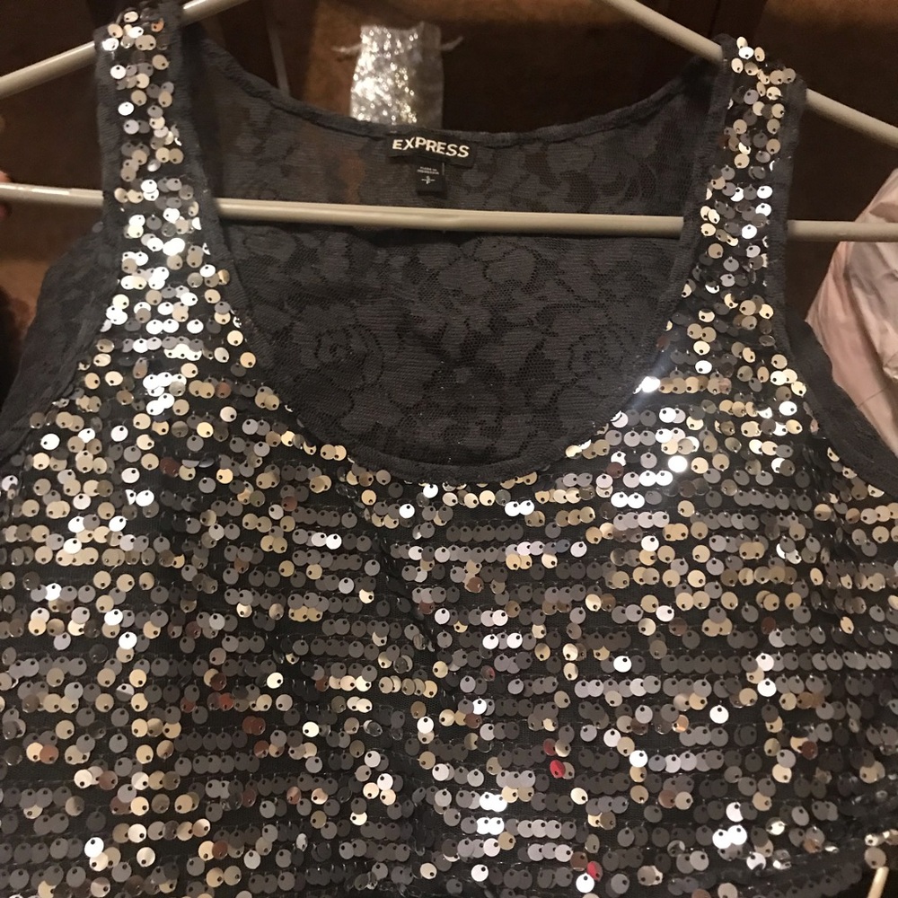 Sm Express tank top-Silver Sequin & dark gray lace